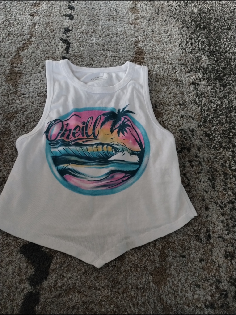 O'Neill White Graphic Crop Tank with Tropical Wave Print Sz XS